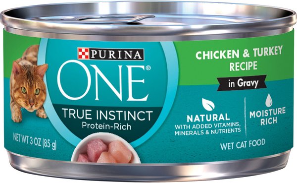 Purina ONE True Instinct Chicken & Turkey Recipe in Gravy Natural High Protein Canned Cat Food, 3-oz, case of 24 slide 1 of 11