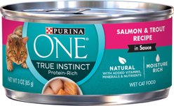 Purina ONE True Instinct Salmon & Trout Recipe in Sauce Natural High Protein Canned Cat Food, 3-oz, case of 24