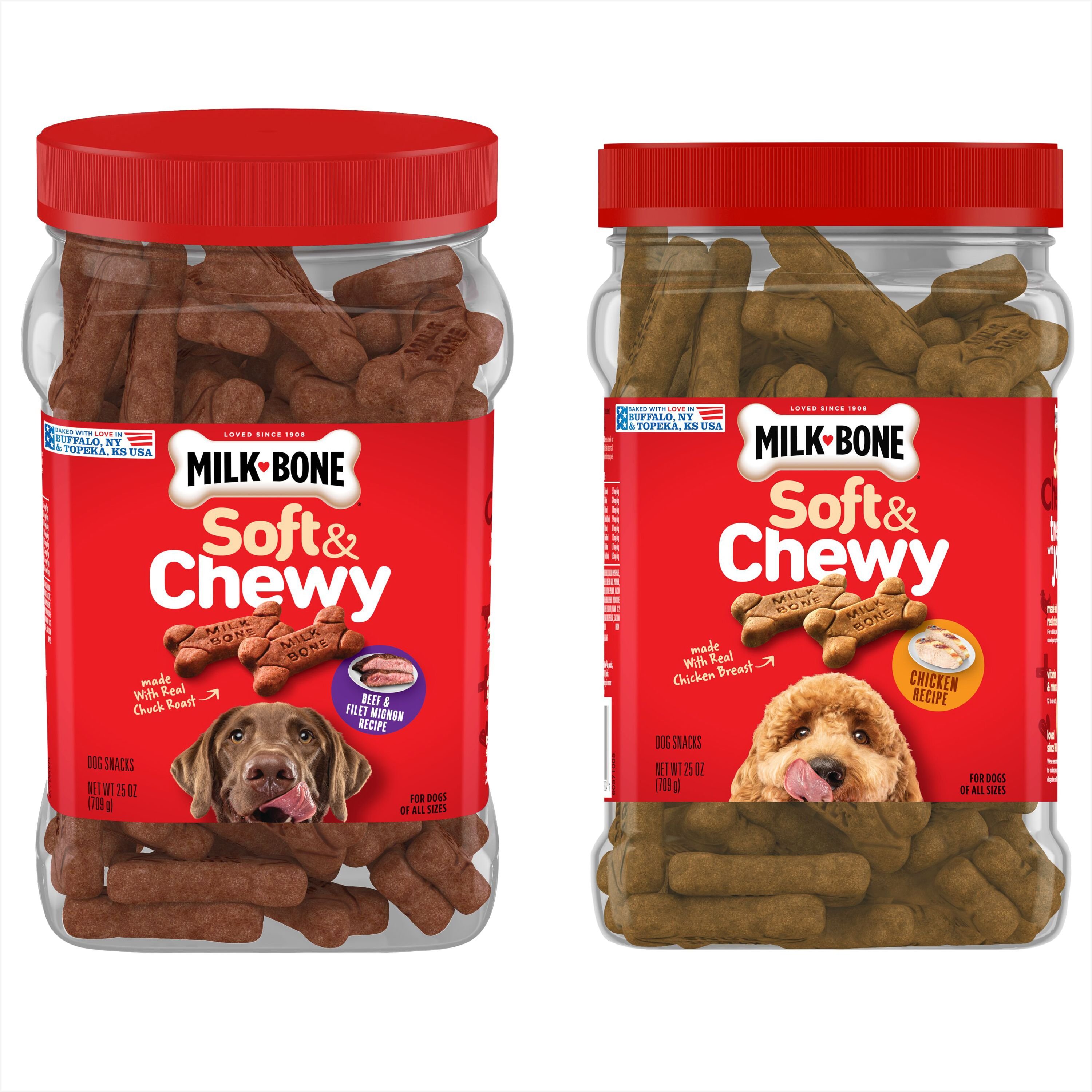 MILK-BONE Soft & Chewy Beef & Filet Mignon Recipe Dog Treats & Milk ...