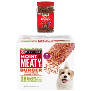 Moist & Meaty Burger Cheddar Cheese Flavor Dry Food + Milk-Bone Beef & Filet Mignon Recipe Dog Treats