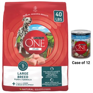 Purina ONE +Plus Natural Large Breed Formula Dry Food + Classic Ground Healthy Puppy Lamb & Long Grain Rice Entree Canned Dog Food