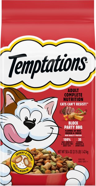 TEMPTATIONS Beef Chicken Cheese BBQ Flavor Adult Dry Cat Food