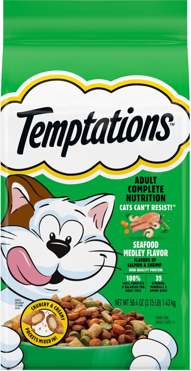 TEMPTATIONS Seafood Medley Flavor Adult Dry Cat Food, 3.15-lb bag ...