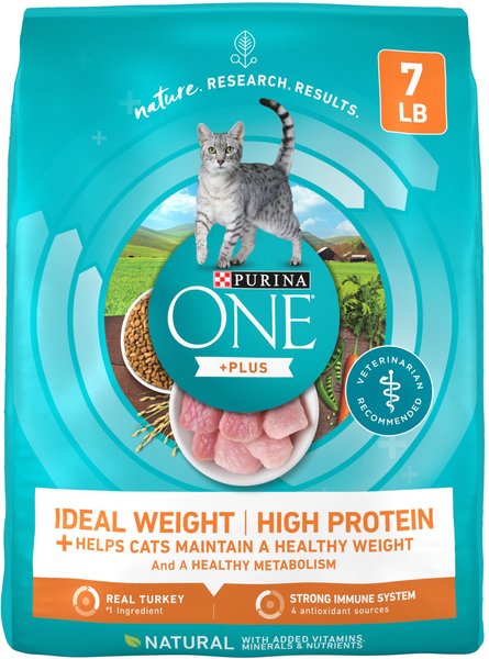 Purina ONE Ideal Weight Adult Dry Cat Food, 7-lb bag slide 1 of 11