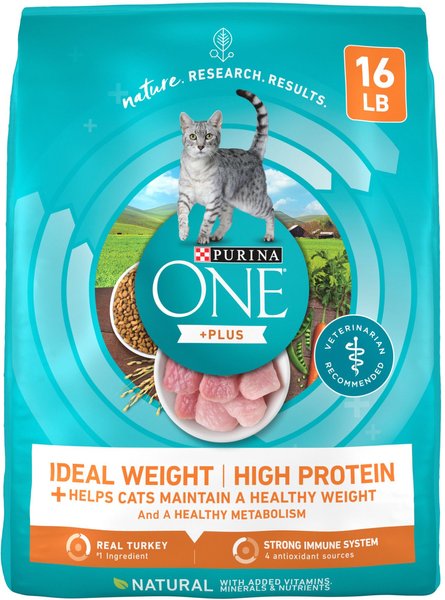 Purina ONE +Plus Ideal Weight Natural High Protein Adult Dry Cat Food, 16-lb bag slide 1 of 11