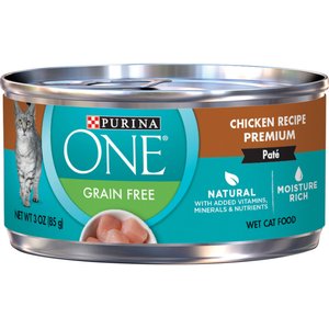 Purina ONE Chicken Recipe Pate Natural Grain-Free Canned Cat Food, 3-oz, case of 24