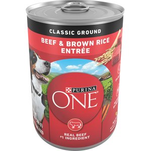 Purina ONE SmartBlend Classic Ground Beef & Brown Rice Entree Adult Canned Dog Food, 13-oz, case of 12