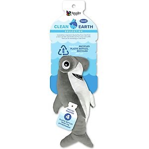 Spunky Pup Clean Earth Plush Hammerhead Shark Dog Toy, Gray, Small