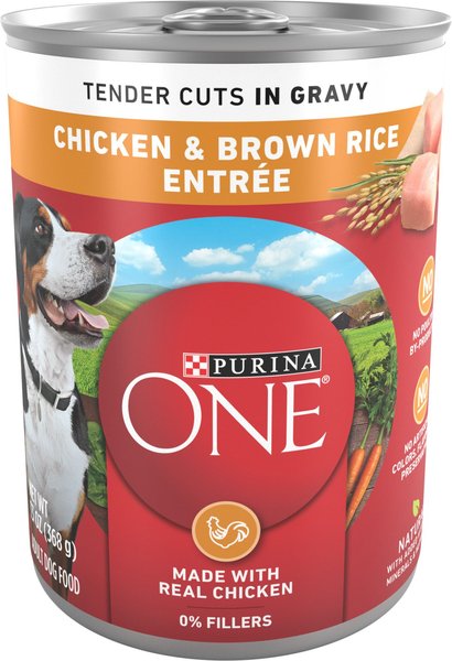 Purina ONE SmartBlend Tender Cuts in Gravy Chicken & Brown Rice Entree Adult Canned Dog Food, 13-oz, case of 12 slide 1 of 11
