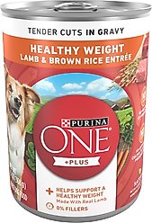 Purina ONE +Plus Adult Tender Cuts in Gravy Healthy Weight Lamb & Brown Rice Entree Canned Dog Food, 13-oz, case of 12