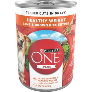 Purina ONE +Plus Adult Tender Cuts in Gravy Healthy Weight Lamb & Brown Rice Entree Canned Dog Food, 13-oz, case of 12