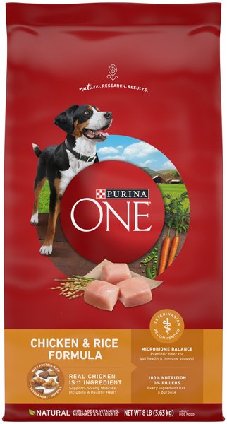Purina ONE Natural SmartBlend Chicken & Rice Formula Dry Dog Food, 8-lb bag slide 1 of 11
