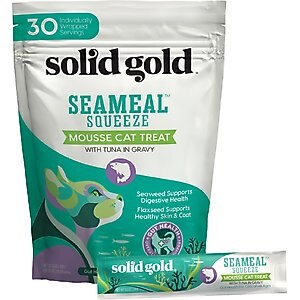 Solid Gold SeaMeal Squeeze with Tuna In Gravy Mousse Lickable Cat Treats, 30 count