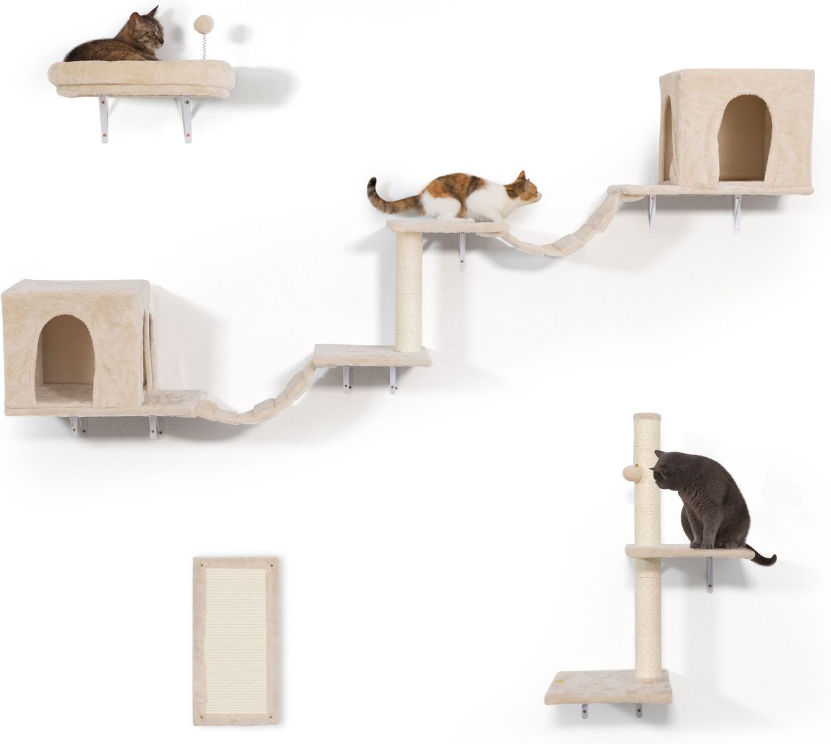 COZIWOW Wall Mounted Cat Shelves, Beige, Large