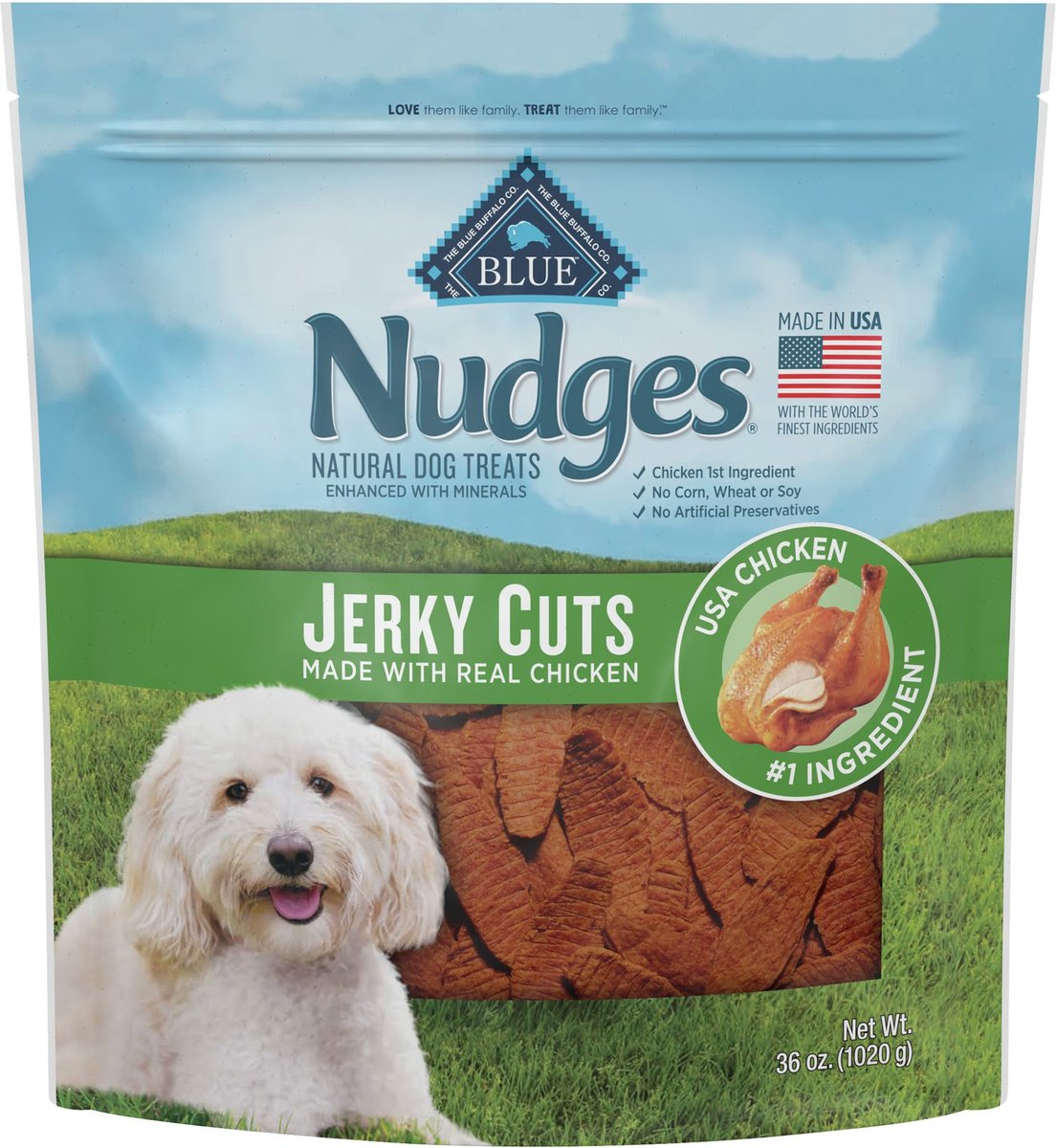 BLUE BUFFALO Nudges Jerky Cuts Natural Chicken Dog Treats 36 oz