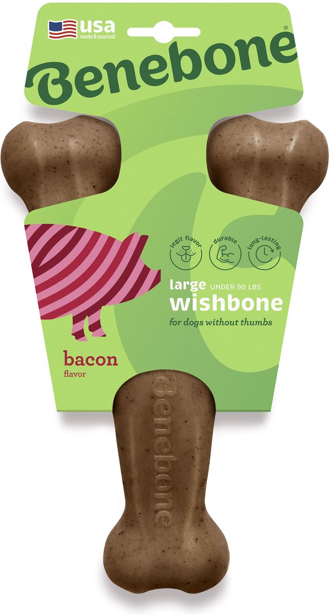 BENEBONE Bacon Flavor Wishbone Tough Dog Chew Toy Large Chewy