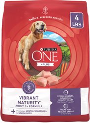 Purina ONE High Protein + Vibrant Maturity 7 Plus Formula Dry Senior Dog Food, 4-lb bag