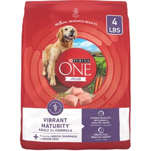 Purina ONE High Protein + Vibrant Maturity 7 Plus Formula Dry Senior Dog Food, 4-lb bag