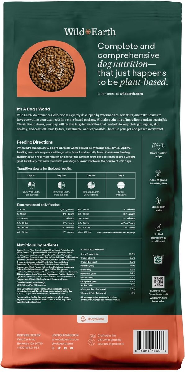 WILD EARTH Maintenance Formula Classic Roast Flavor Plant BasedDog Dry