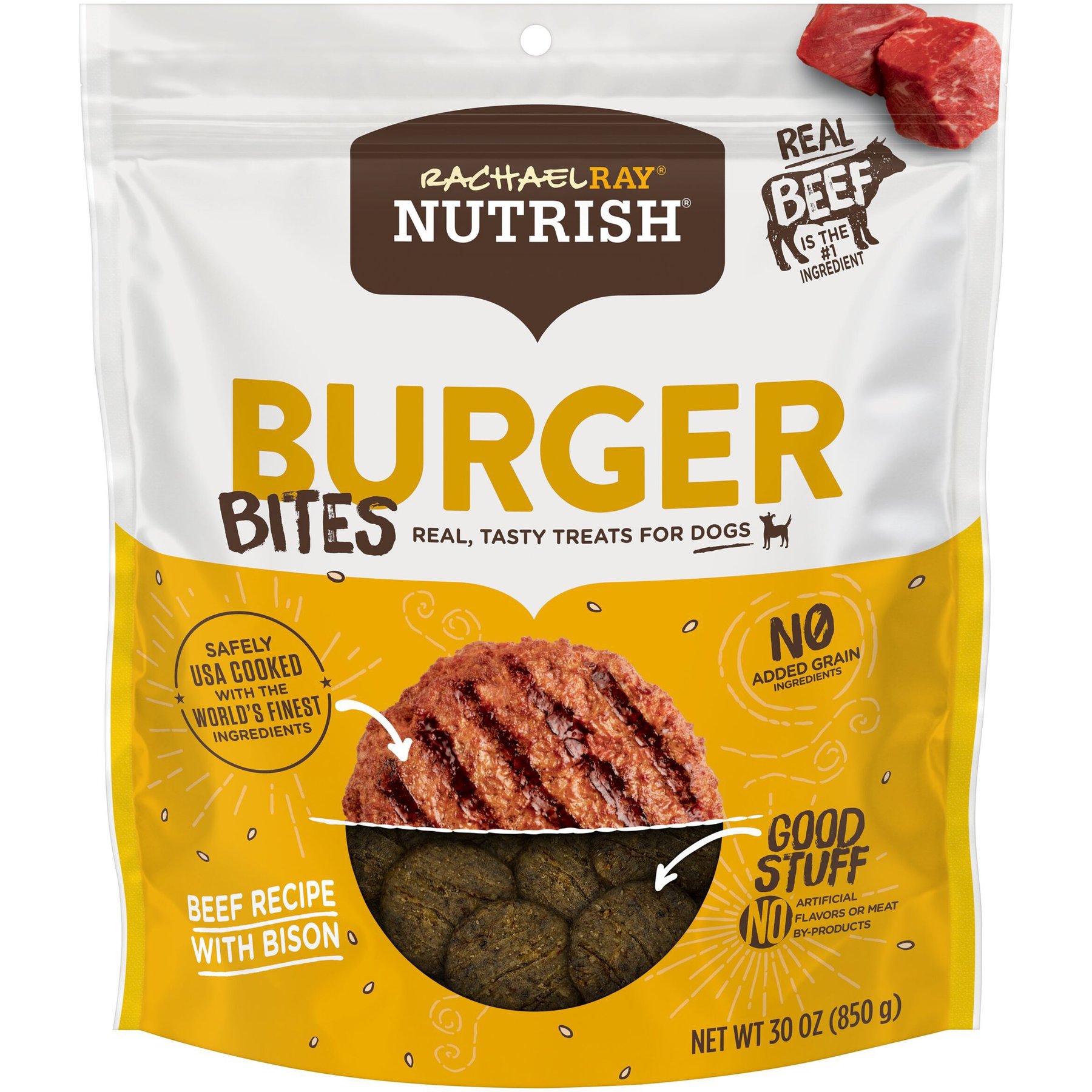 Rachael Ray Nutrish Burger Bites Beef & Bison Recipe Soft & Chewy Dog Treats, 30-oz bag