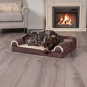 FurHaven Two-Tone Fur & Suede Orthopedic Cat & Dog Bed with Removable Cover, Espresso, Large