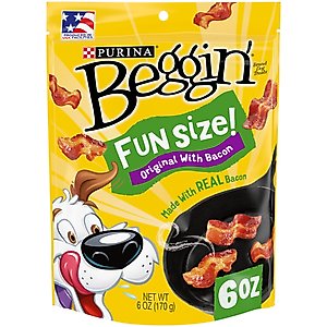 Purina Beggin' Real Meat Fun Size Original with Bacon Flavored Dog Treats, 6-oz bag