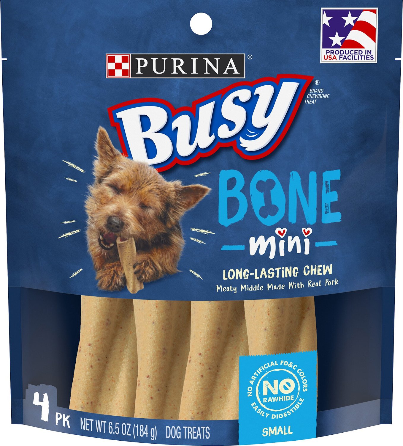 Purina Busy Bone LongLasting RawhideFree Real Meat Mini Dog Treats, 4