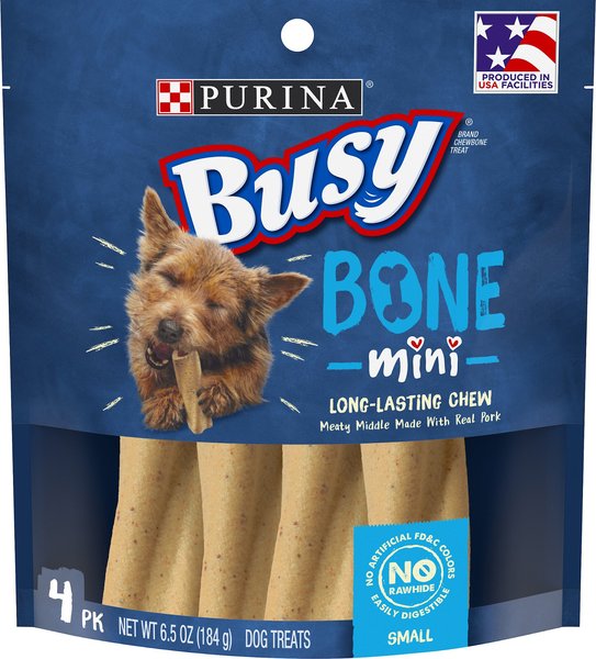 Busy Bone with Real Meat Mini Rawhide-Free Dog Treats, 4 count slide 1 of 11