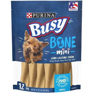Busy Bone with Real Meat Mini Rawhide-Free Dog Treats, 12 count