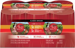 Purina ONE Natural Pate SmartBlend Chicken Entree & Beef Entrée Wet Dog Food Variety Pack, 13-oz, case of 6
