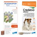 Interceptor Plus Chew, 2-8 lbs, (Orange Box), 1 Chew (1-mo. supply) + Credelio Chewable Tablet for Dogs, 12.1-25 lbs, (Orange Box), 1 Chewable Tablet (1-mo. supply)