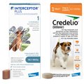 Interceptor Plus Chew, 50.1-100 lbs, (Blue Box), 1 Chew (1-mo. supply) + Credelio Chewable Tablet for Dogs, 12.1-25 lbs, (Orange Box), 1 Chewable Tablet (1-mo. supply)