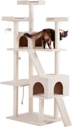 Frisco 72-in Large Base Faux Fur Cat Tree & Condo, Cream