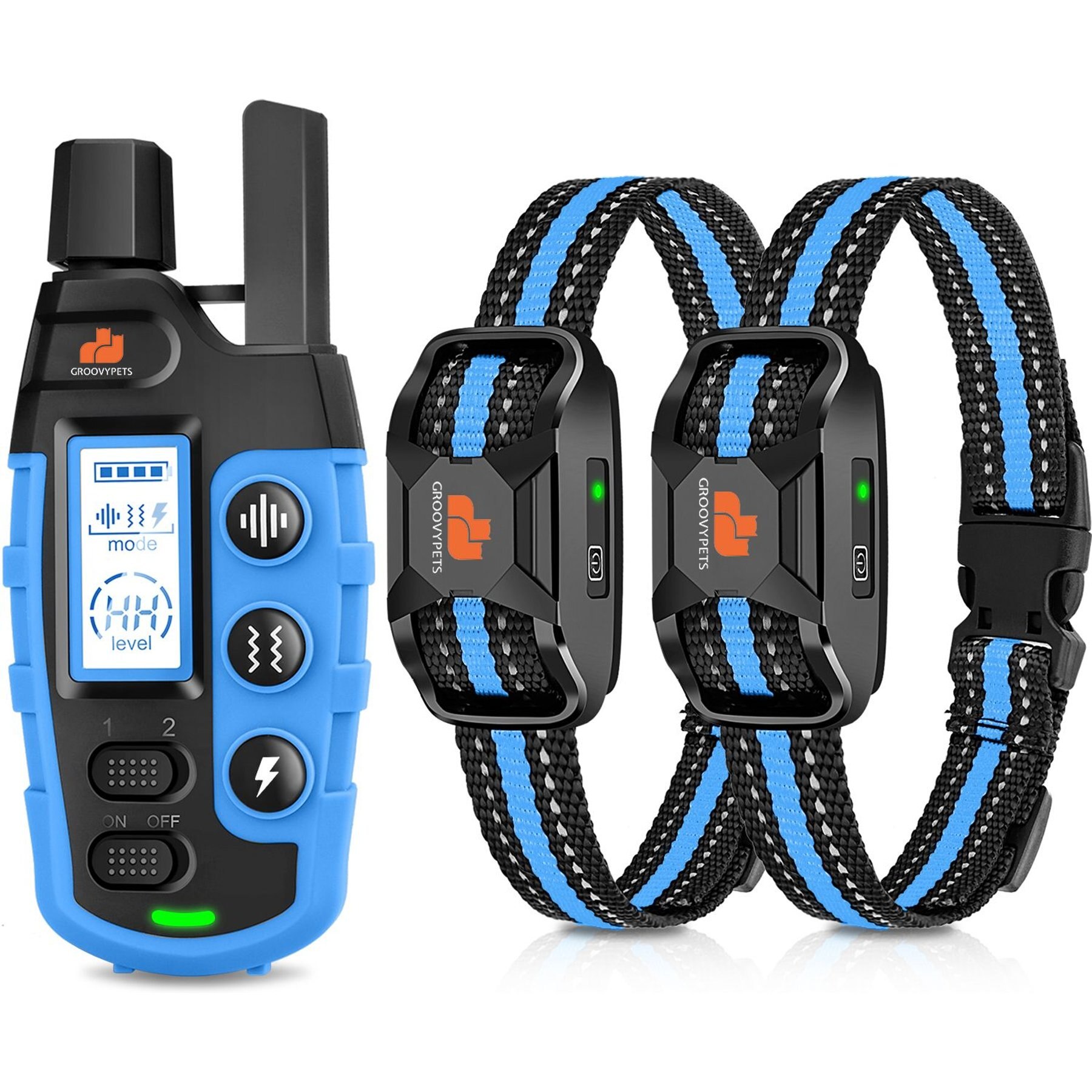 GroovyPets 1100 Yard Remote Two Dog Training Shock Dog Collar