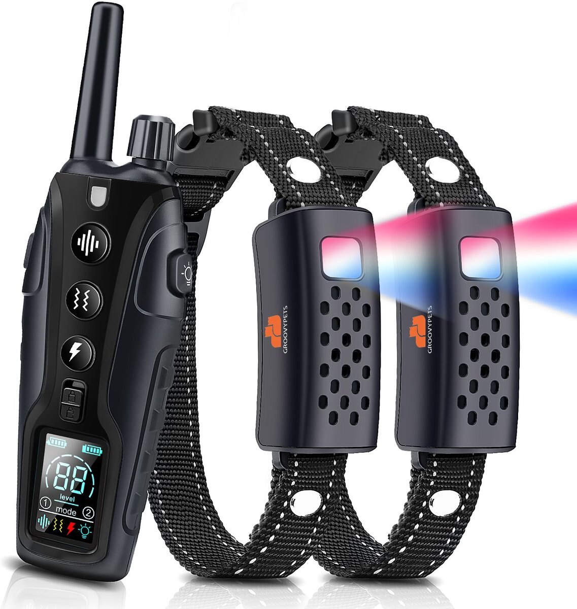 GROOVYPETS 1100 Yard Remote Two Dog Training Collar System