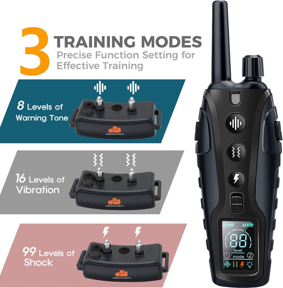 GROOVYPETS 1100 Yard Remote Two Dog Training Collar System