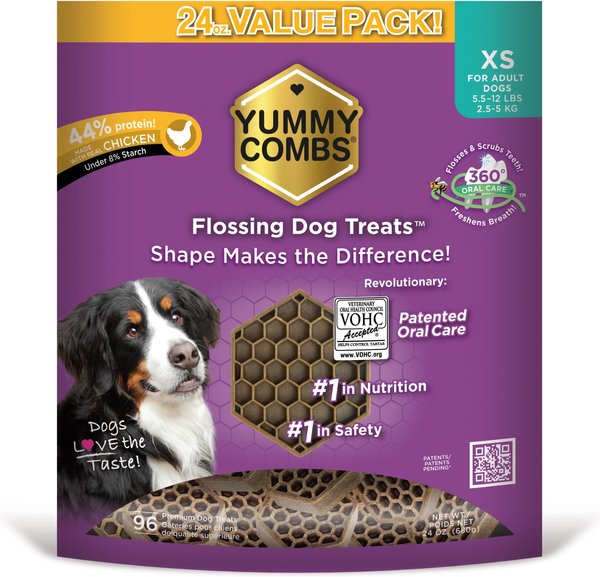 YUMMY COMBS Chicken Flossing Dental Dog Treats, XSmall, 96 count