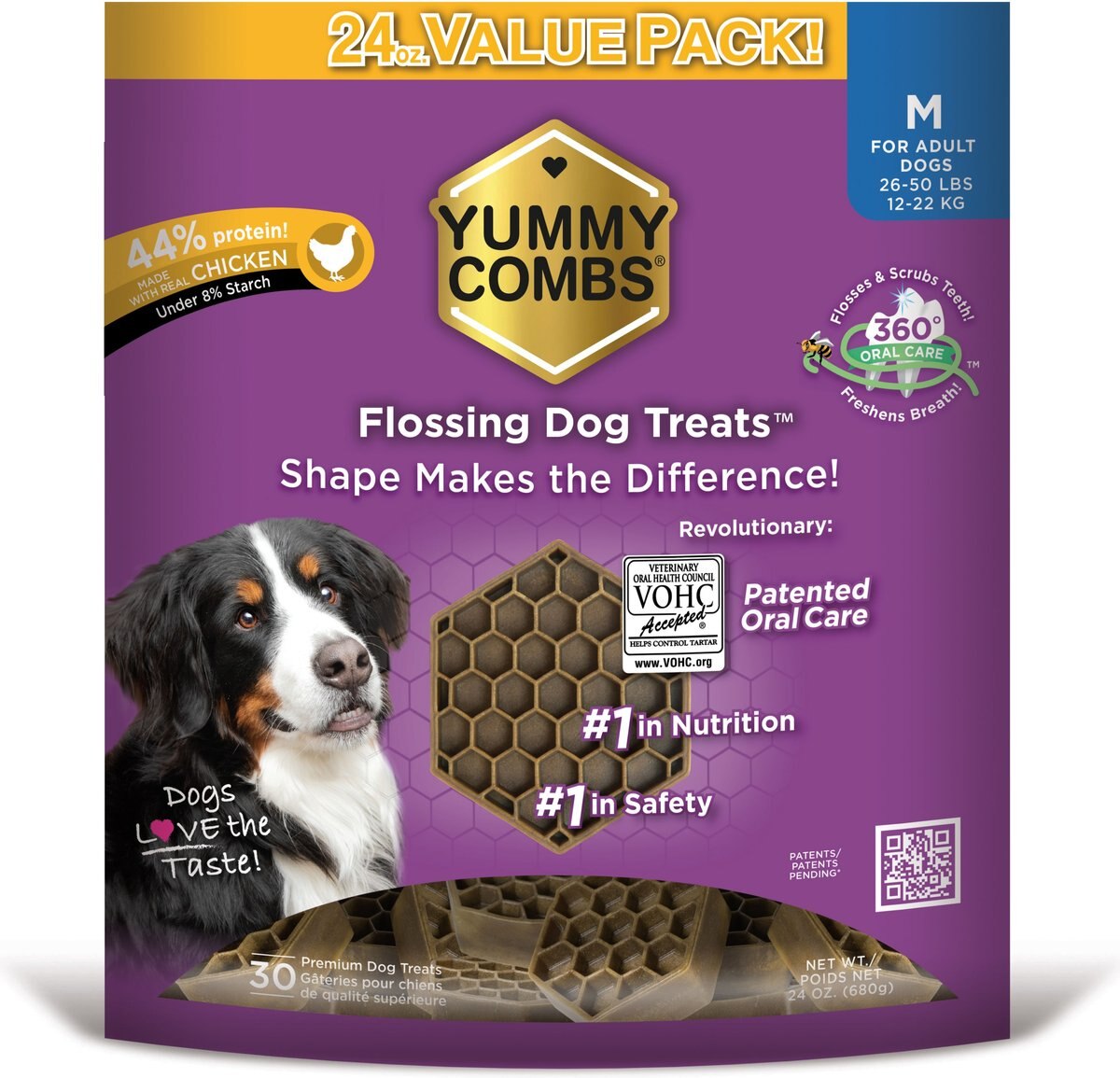 YUMMY COMBS Chicken Flossing Dental Dog Treats, Medium, 30 count