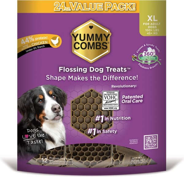 YUMMY COMBS Chicken Flossing Dental Dog Treats, XLarge, 12 count