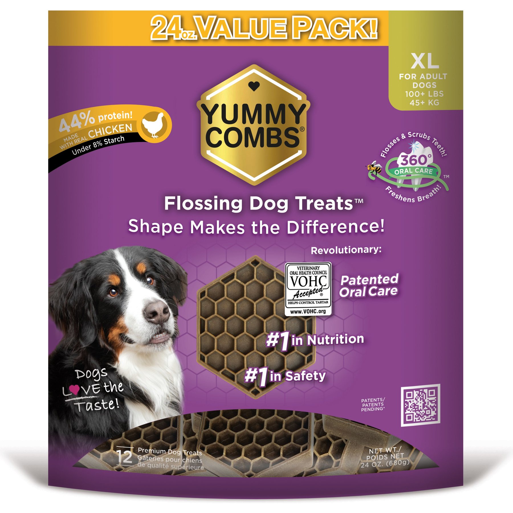 YUMMY COMBS Chicken Flossing Dental Dog Treats, XLarge, 12 count