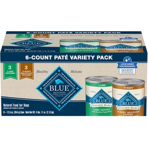 Blue Buffalo Homestyle Recipe Variety Pack Adult Lamb & Turkey Canned Dog Food, 12.5-oz, case of 6