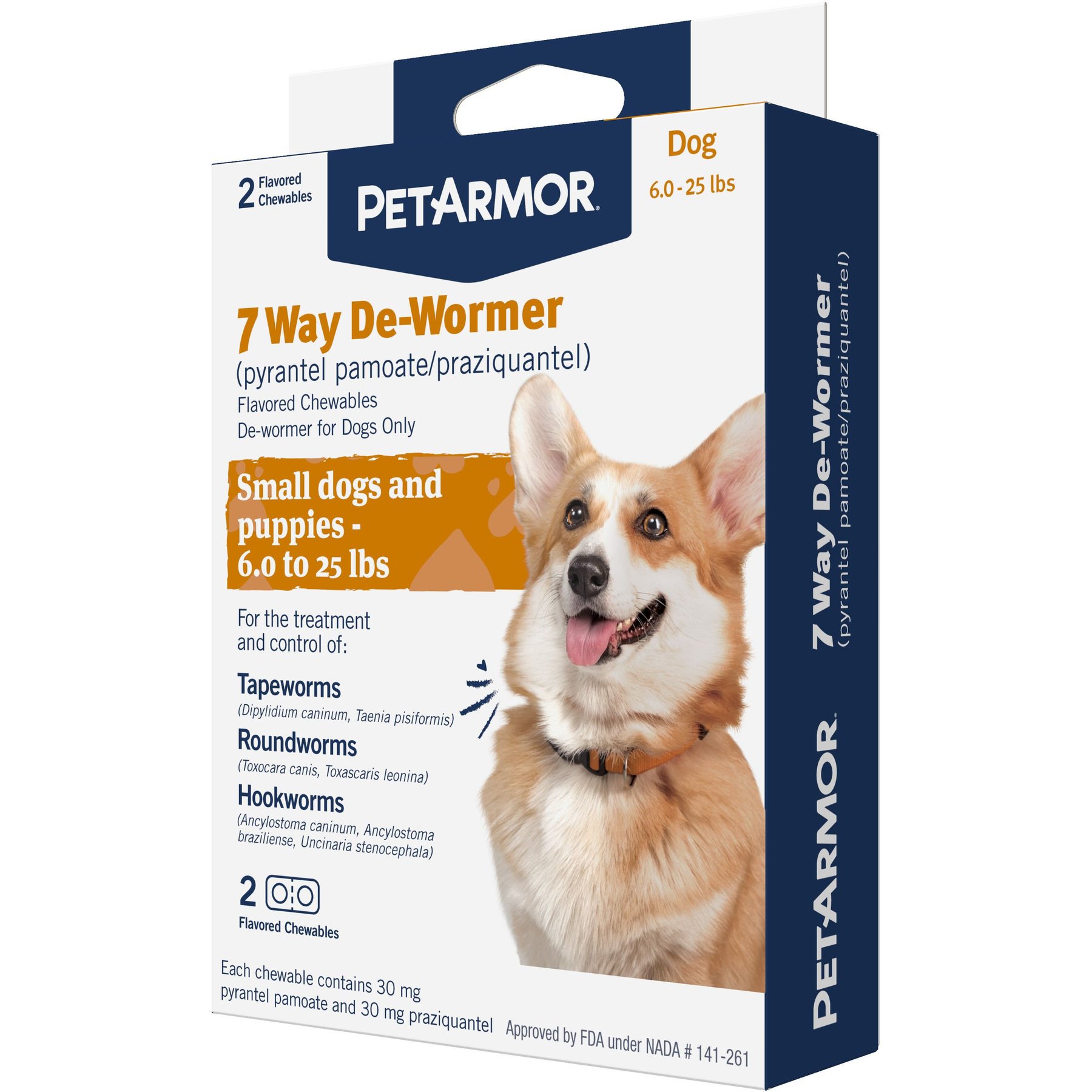 PetArmor 7 Way De-Wormer, for Puppies & Small Dogs 6-25 lbs, Chewable Flavored Tablets - 2 tablets