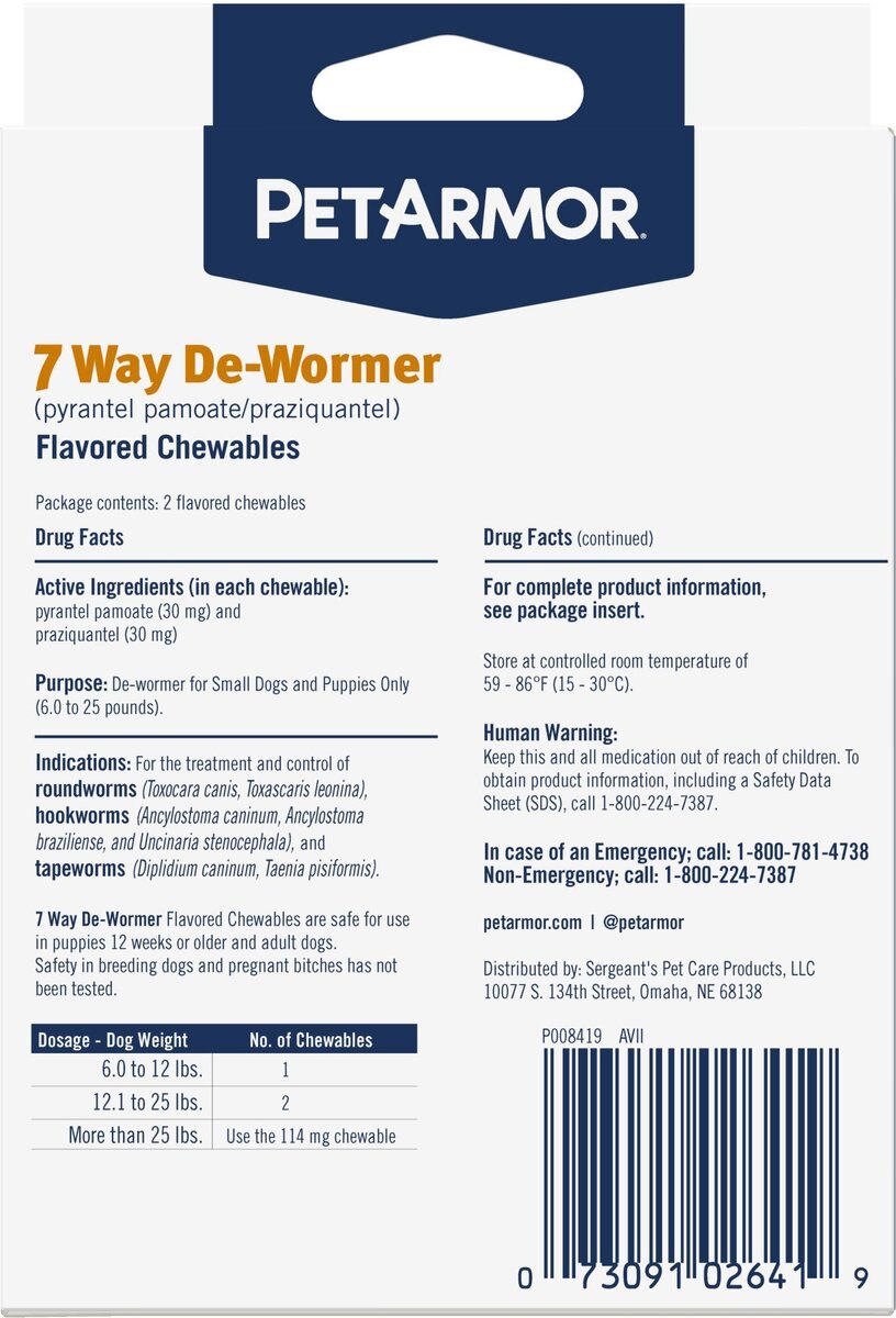 PETARMOR 7 Way Dewormer for Hookworms, Roundworms & Tapeworms for Small