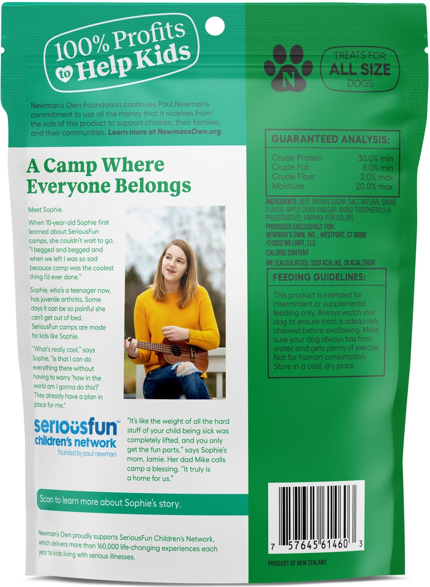 NEWMAN'S OWN Beef Jerky Original Recipe Dog Treats, 5oz bag