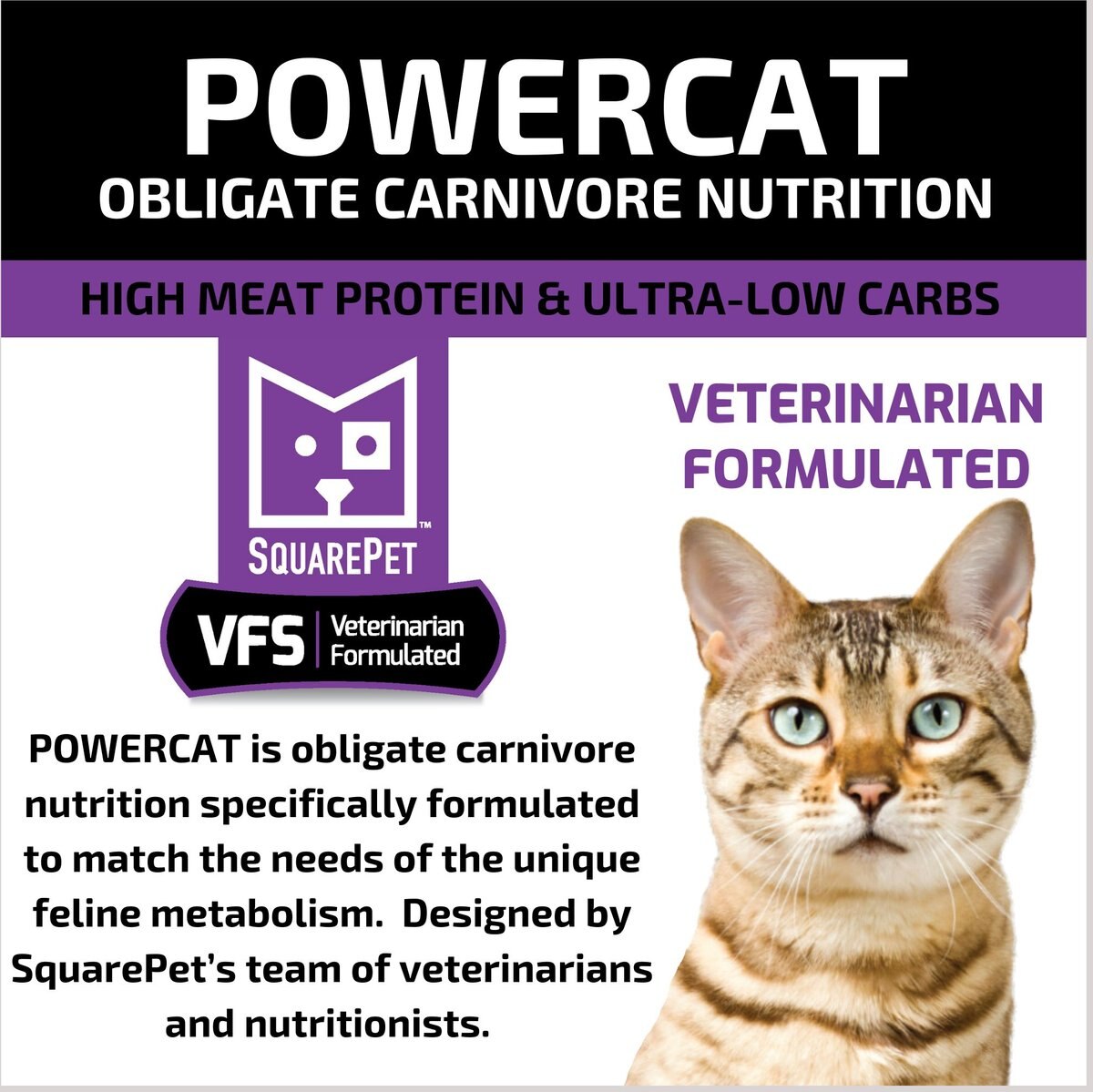 SQUAREPET VFS PowerCat Turkey & Chicken High Protein Dry Cat Food, 4.4lb bag