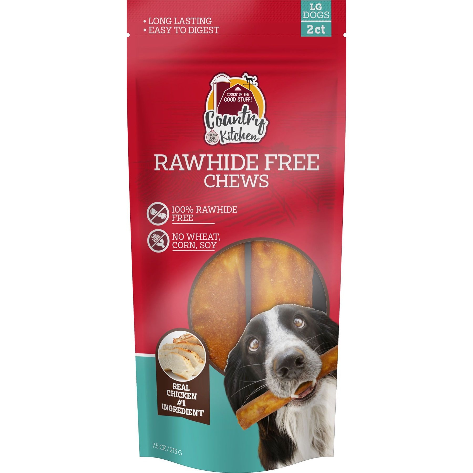 Country Kitchen Chicken Rawhide-Free Dog Chew Treats, Large, 2 count