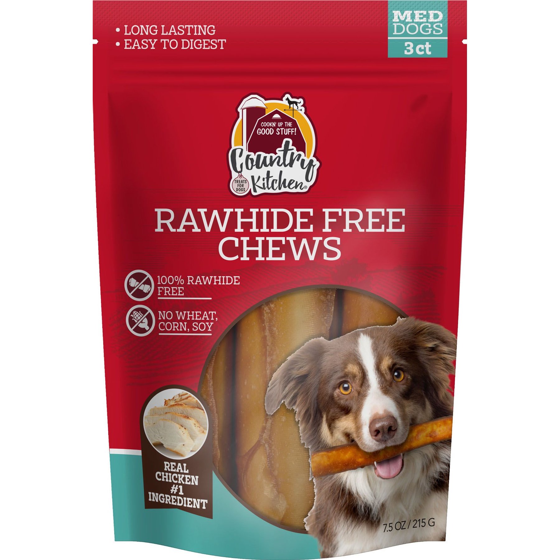 Country Kitchen Chicken Rawhide-Free Dog Chew Treats, Medium, 3 count