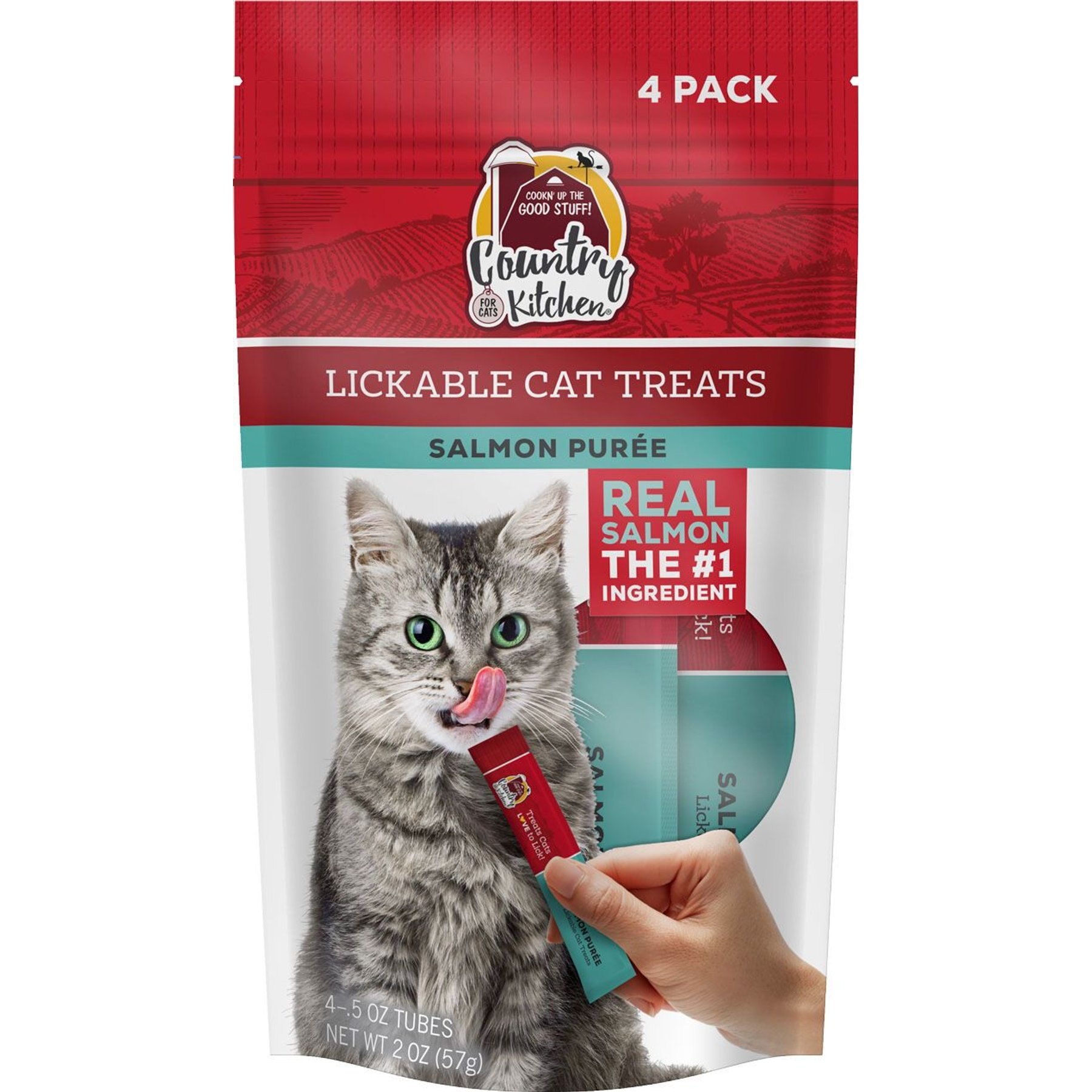 Discontinued - COUNTRY KITCHEN Salmon Puree Lickable Cat Treats, 0.5-oz tube, case of 4 - Chewy.com