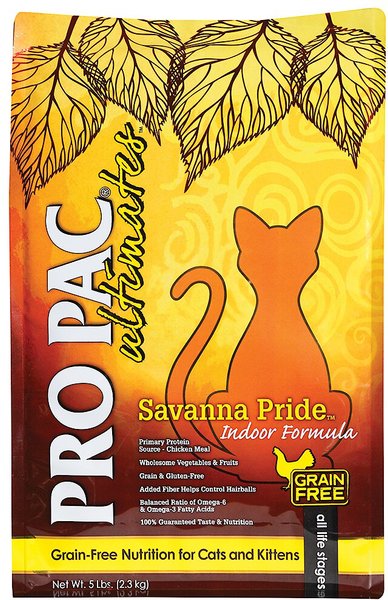Pro Pac Ultimates Savanna Pride Chicken Grain-Free Indoor Dry Cat Food, 5-lb bag slide 1 of 6