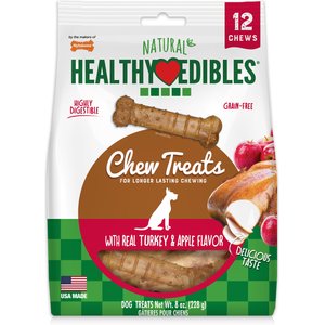 Nylabone Healthy Edibles All-Natural Long Lasting Turkey & Apple Flavored Dog Chew Treats, X-Small, 12 count 